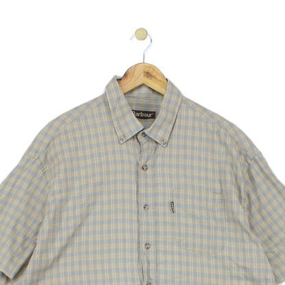 Mens Check Shirt Short Sleeve Collared