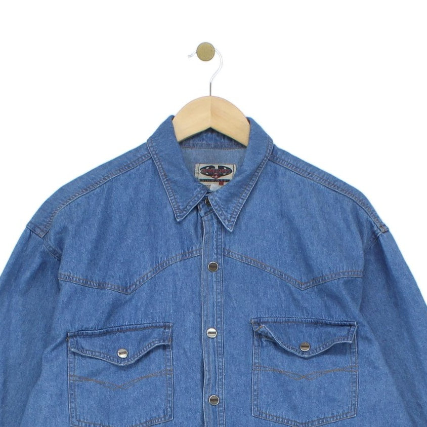 Mens Denim Shirt Button Up Relaxed Snap