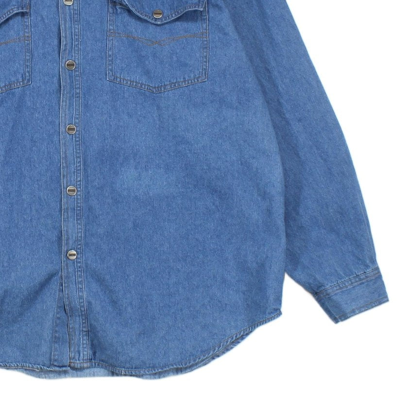Mens Denim Shirt Button Up Relaxed Snap