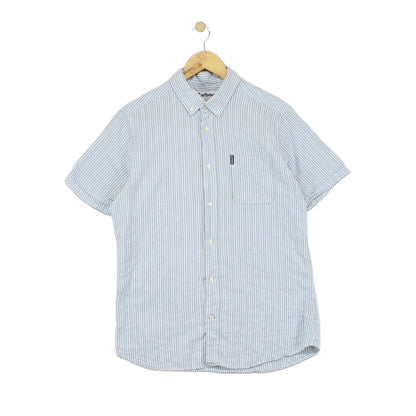 Mens Striped Shirt Short Sleeve Button Down Tailored