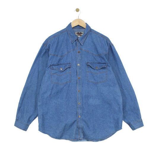 Mens Denim Shirt Button Up Relaxed Snap