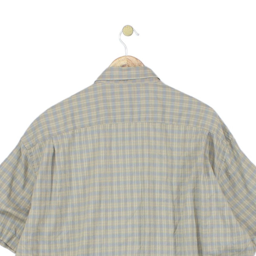 Mens Check Shirt Short Sleeve Collared
