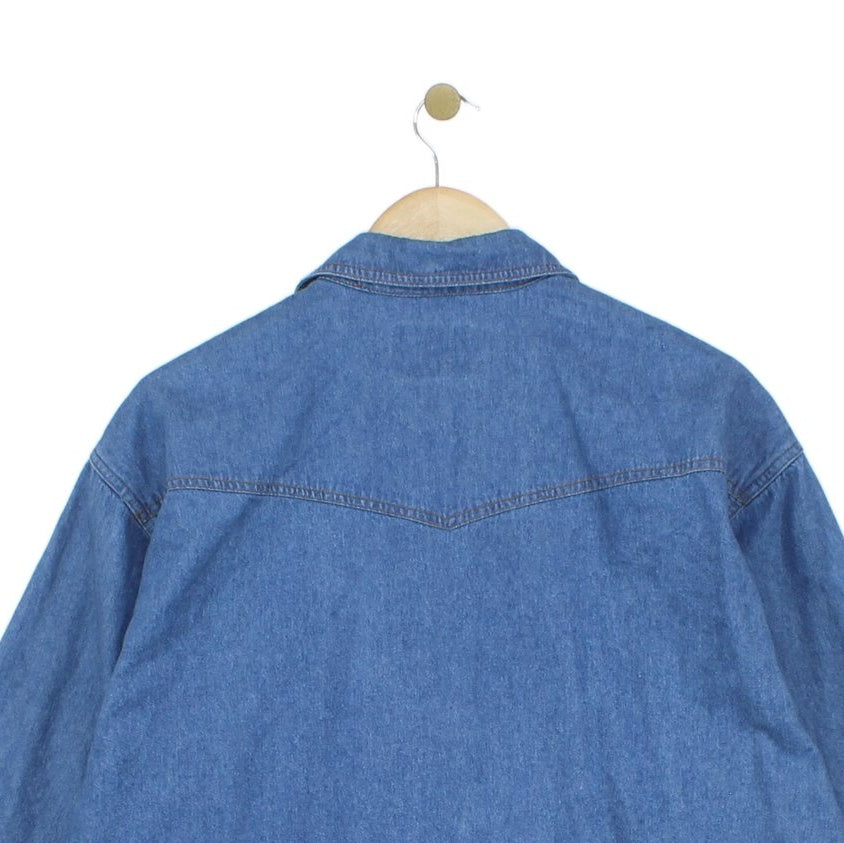 Mens Denim Shirt Button Up Relaxed Snap