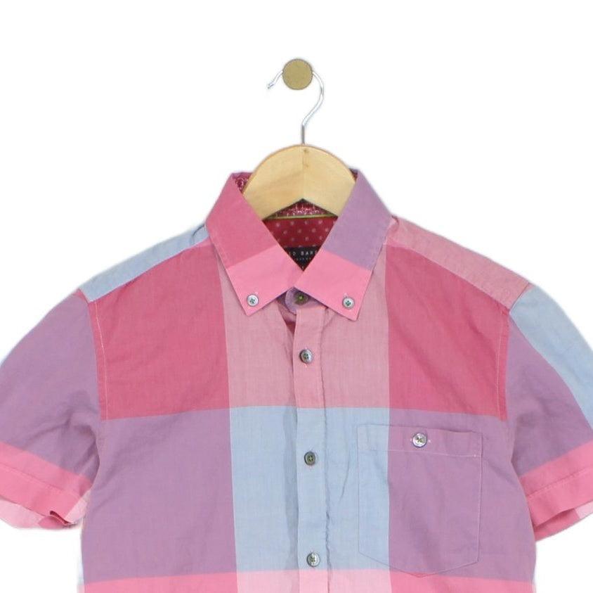 Mens Plaid Shirt Casual Short Sleeve Button Up