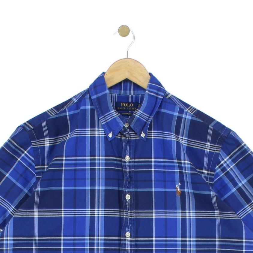 Mens Plaid Shirt Short Sleeve Button Up Custom Fit