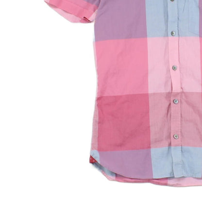 Mens Plaid Shirt Casual Short Sleeve Button Up