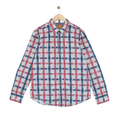 Mens Check Shirt Long Sleeve Button Up