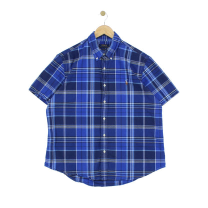 Mens Plaid Shirt Short Sleeve Button Up Custom Fit