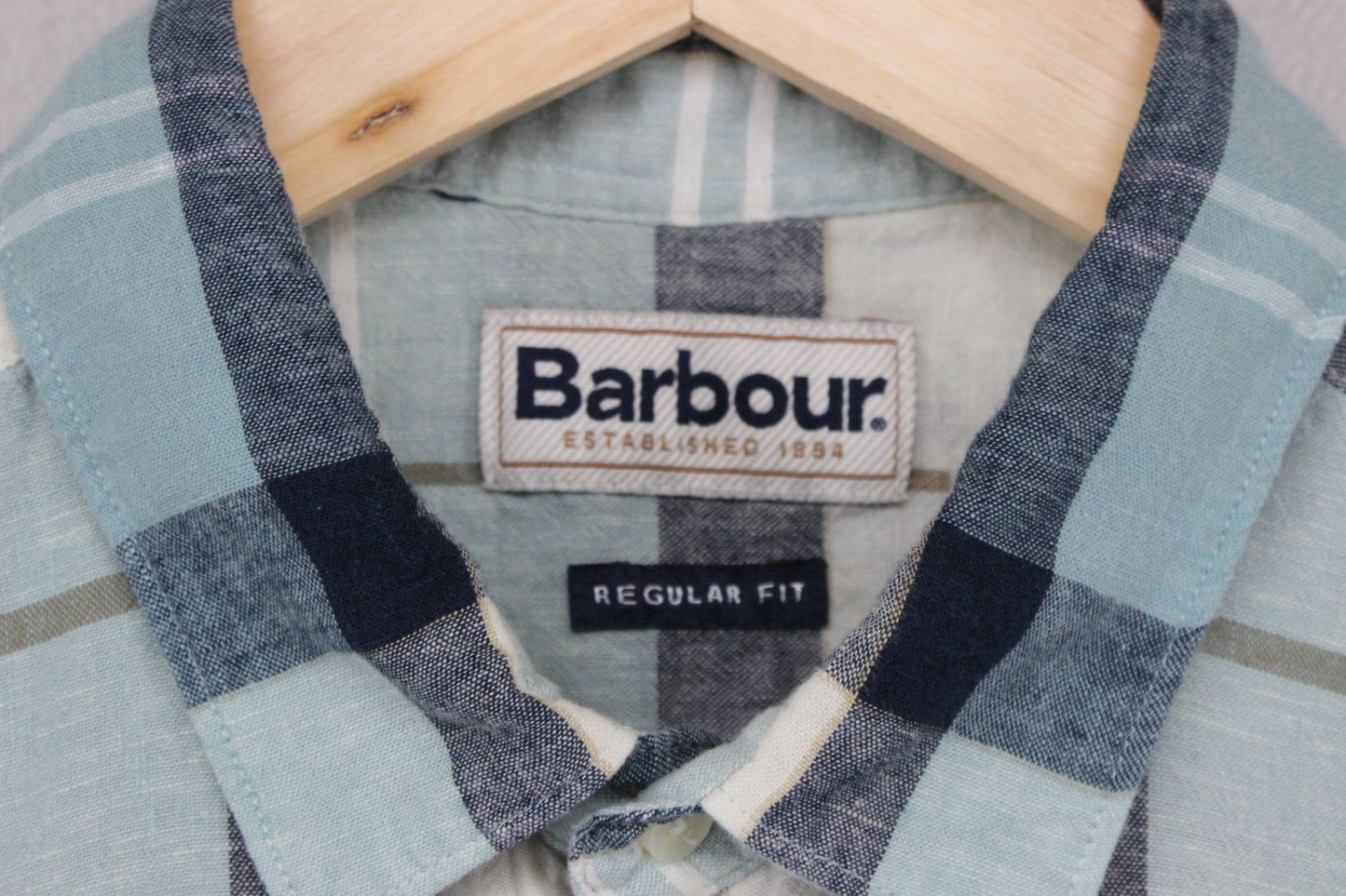Mens Linen Plaid Shirt Short Sleeve