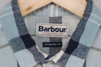 Mens Linen Plaid Shirt Short Sleeve