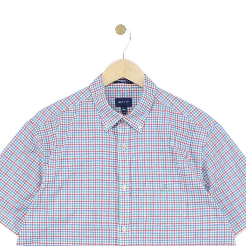 Mens Check Shirt Button Up Short Sleeve