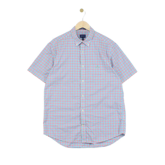 Mens Check Shirt Button Up Short Sleeve