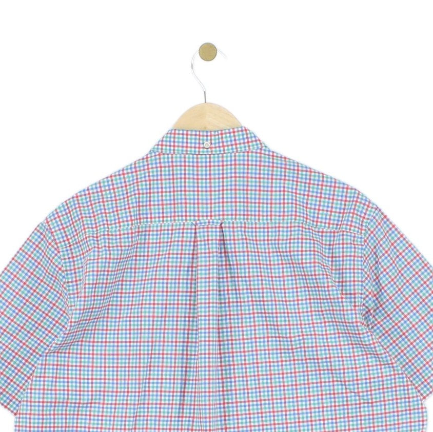 Mens Check Shirt Button Up Short Sleeve