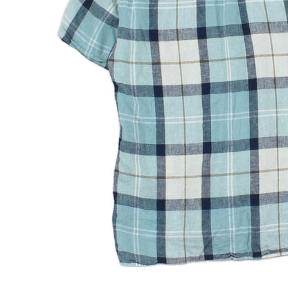 Mens Linen Plaid Shirt Short Sleeve