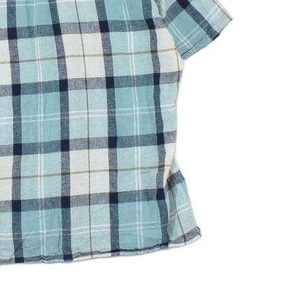 Mens Linen Plaid Shirt Short Sleeve