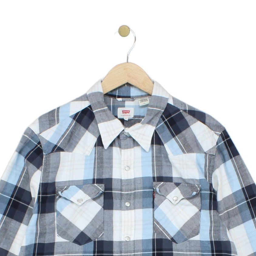 Mens Western Shirt Pearl Snap Long Sleeve Check