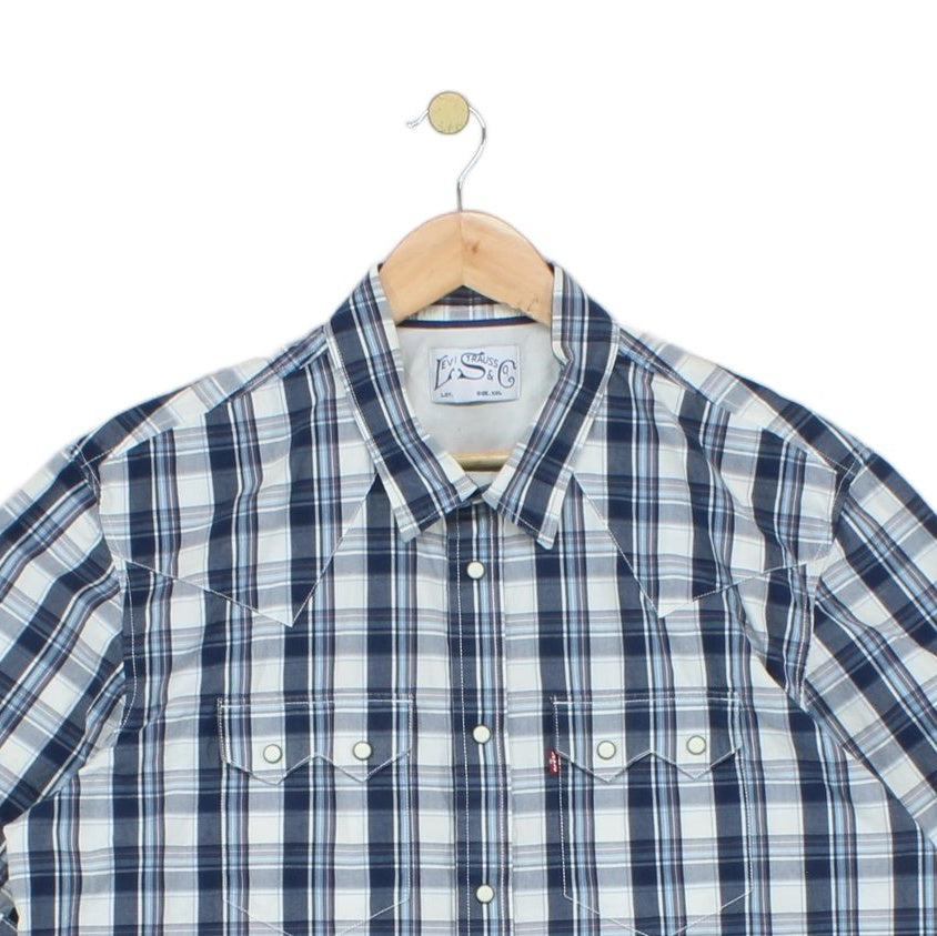 Mens Plaid Shirt Snap Western Short Sleeve Check