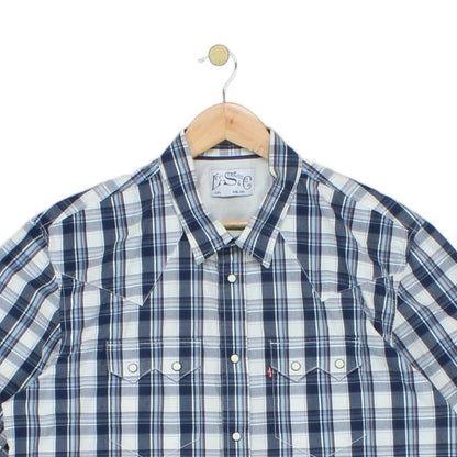 Mens Plaid Shirt Snap Western Short Sleeve Check