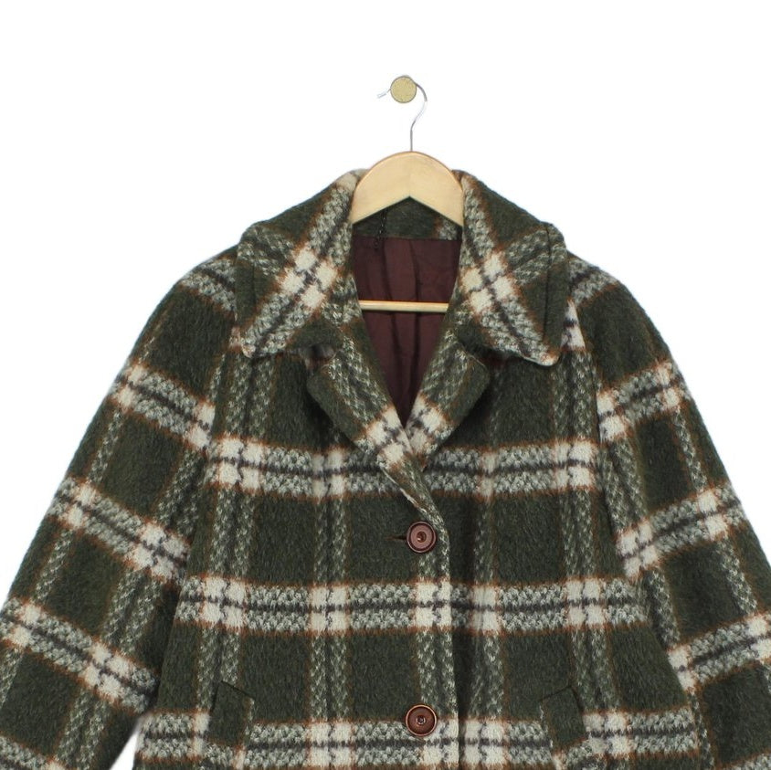Womens Mohair Overcoat Plaid Pattern