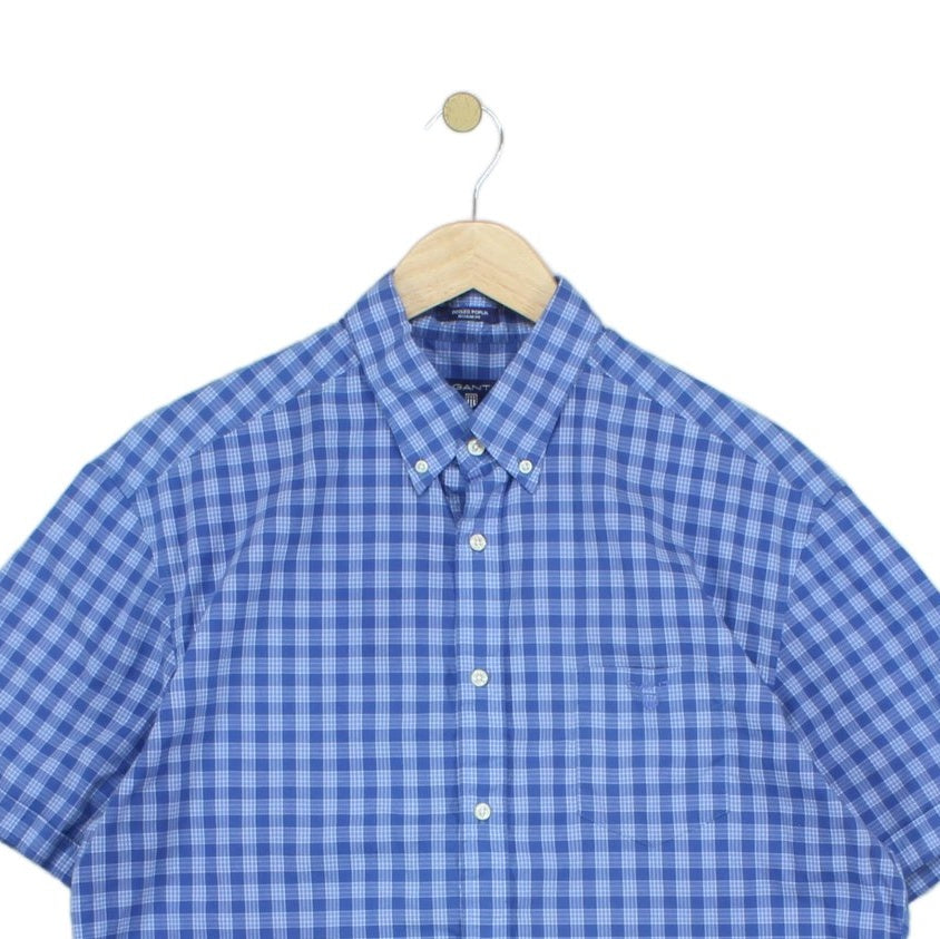 Mens Shirt Check Button Up Short Sleeve