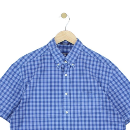 Mens Shirt Check Button Up Short Sleeve