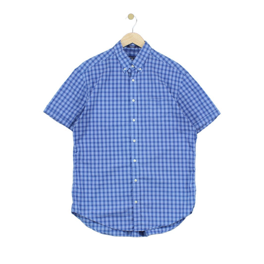 Mens Shirt Check Button Up Short Sleeve