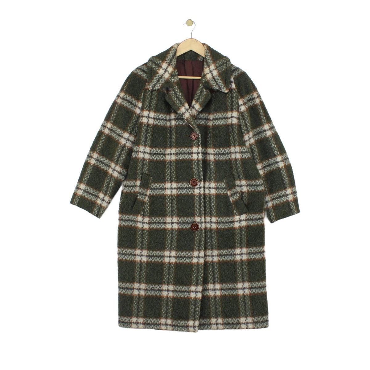 Womens Mohair Overcoat Plaid Pattern