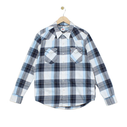 Mens Western Shirt Pearl Snap Long Sleeve Check