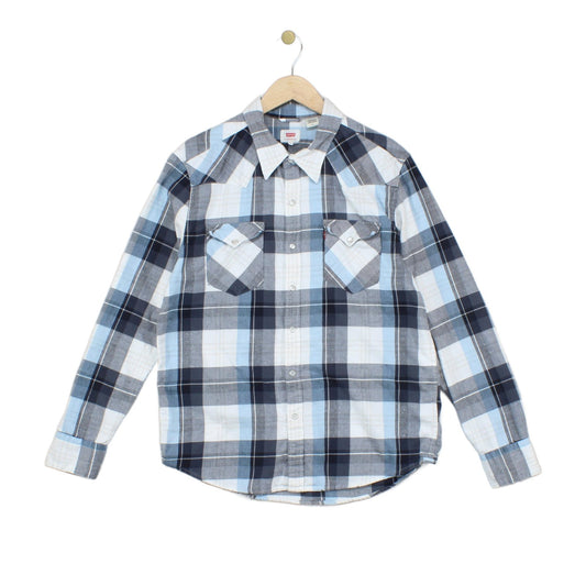 Mens Western Shirt Pearl Snap Long Sleeve Check
