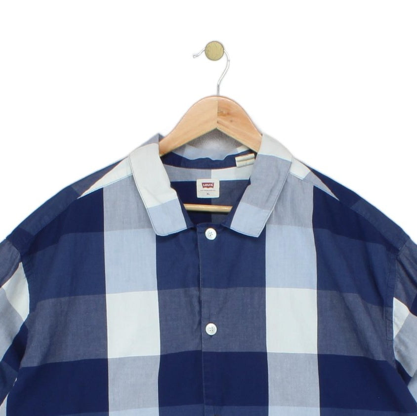 Mens Plaid Shirt Button Up Short Sleeve Oversized