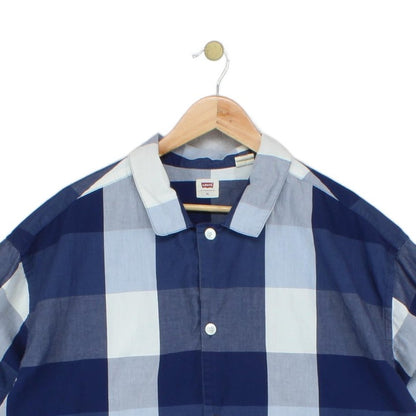Mens Plaid Shirt Button Up Short Sleeve Oversized