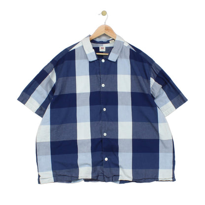 Mens Plaid Shirt Button Up Short Sleeve Oversized