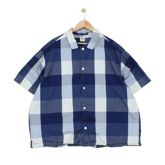 Mens Plaid Shirt Button Up Short Sleeve Oversized