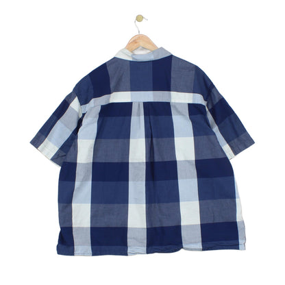 Mens Plaid Shirt Button Up Short Sleeve Oversized