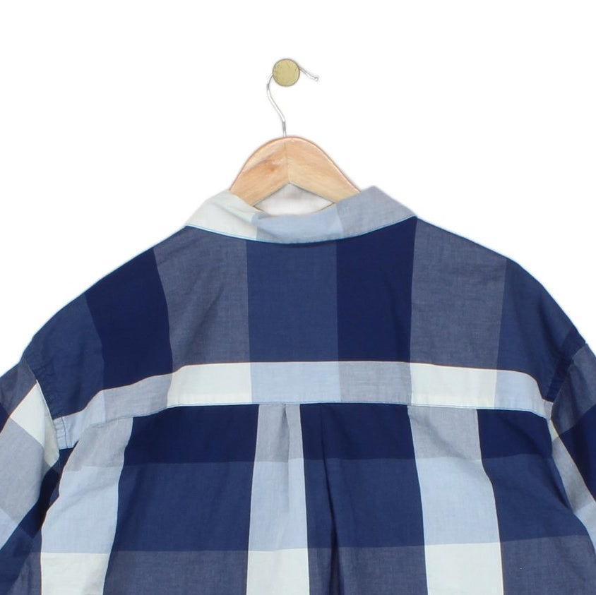 Mens Plaid Shirt Button Up Short Sleeve Oversized