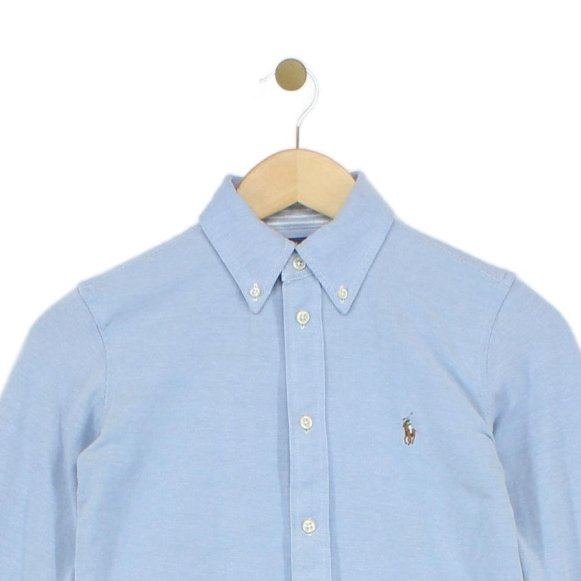 Womens Knit Oxford Shirt Collared Button Up Stretch