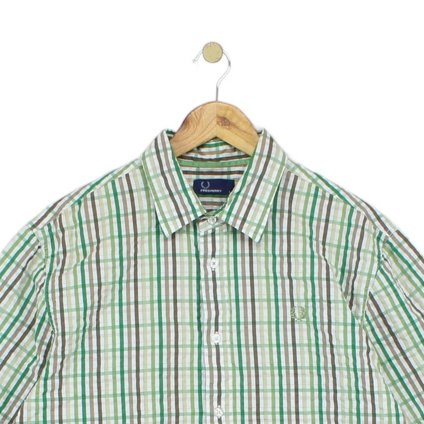 Mens Plaid Shirt Slim Fit Short Sleeve Button Up
