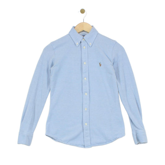 Womens Knit Oxford Shirt Collared Button Up Stretch