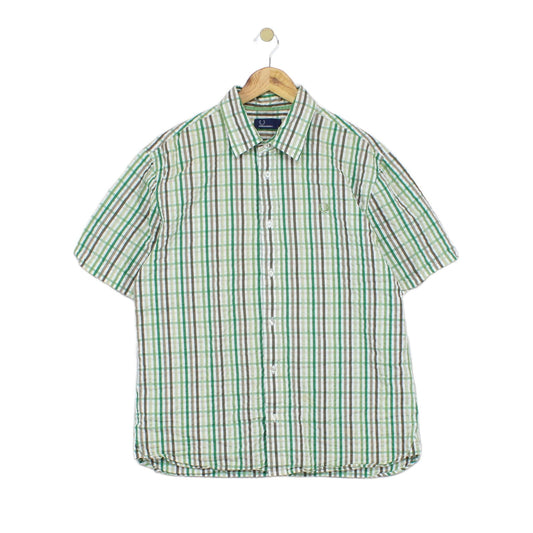 Mens Plaid Shirt Slim Fit Short Sleeve Button Up