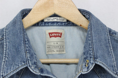 Mens Denim Shirt Slim Fit Snap Western Long Sleeve