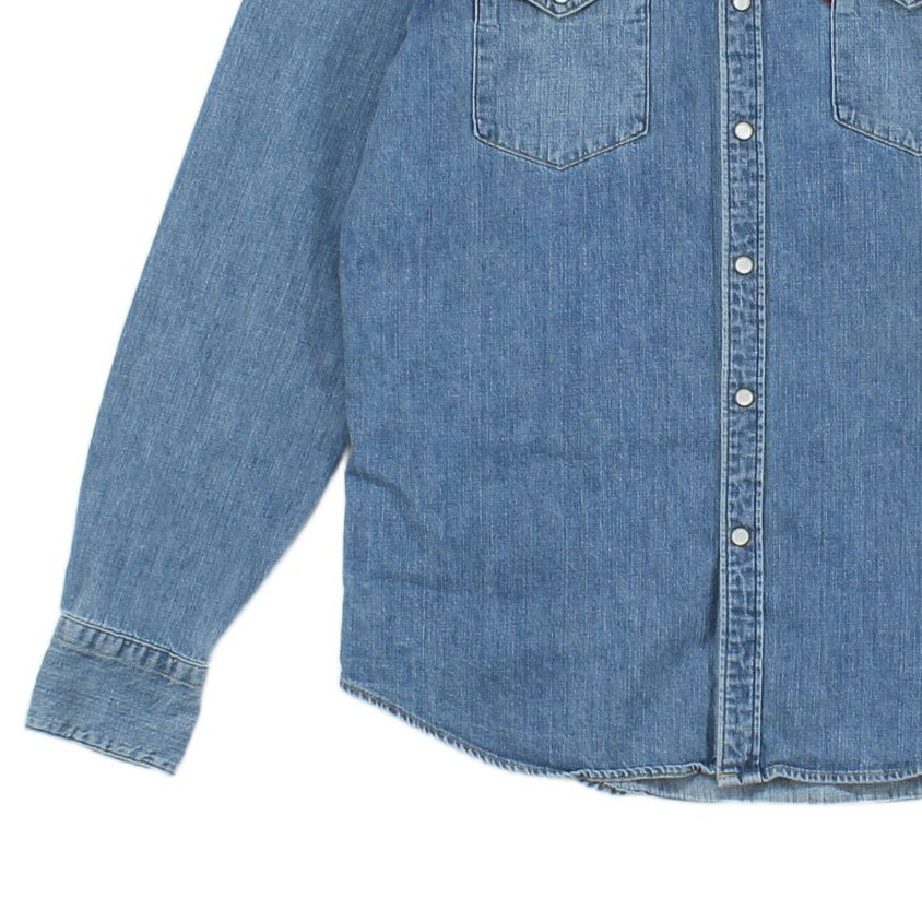 Mens Denim Shirt Slim Fit Snap Western Long Sleeve