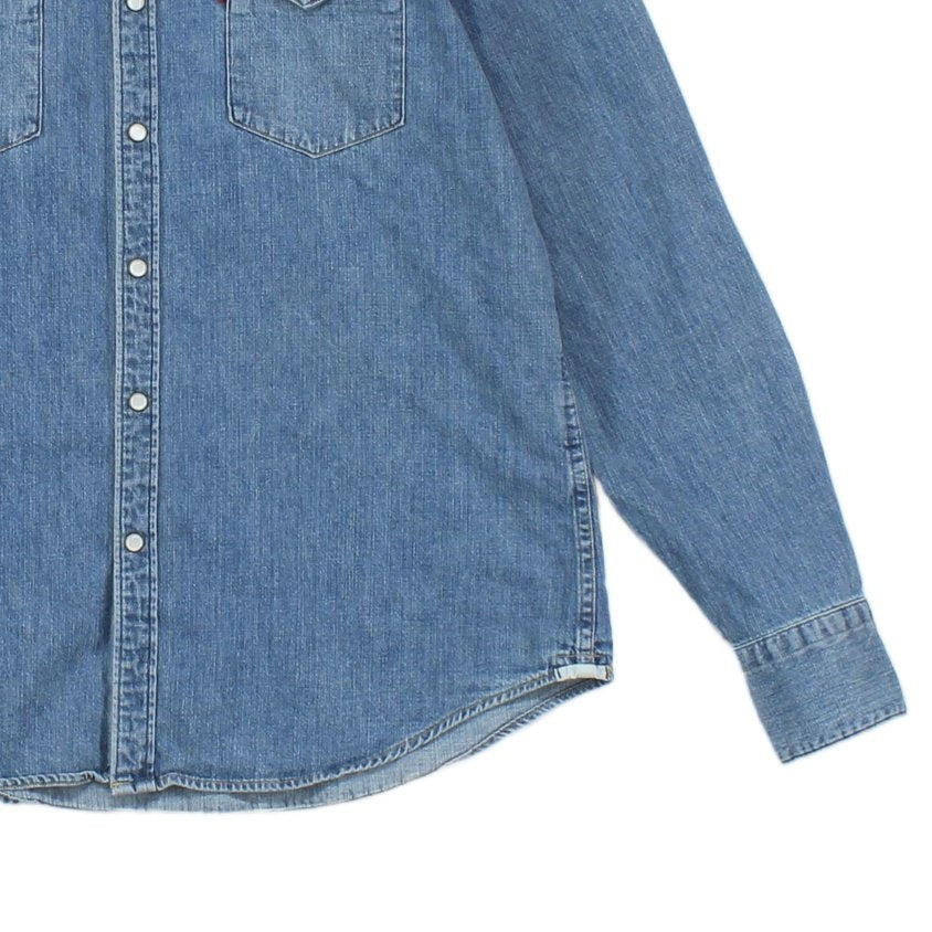 Mens Denim Shirt Slim Fit Snap Western Long Sleeve