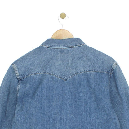 Mens Denim Shirt Slim Fit Snap Western Long Sleeve