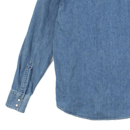 Mens Denim Shirt Slim Fit Snap Western Long Sleeve