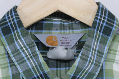 Mens Plaid Shirt Short Sleeve Button Up