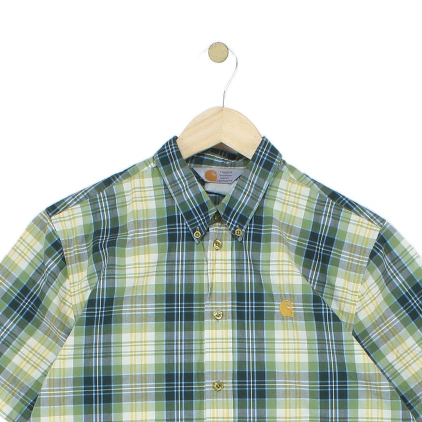 Mens Plaid Shirt Short Sleeve Button Up