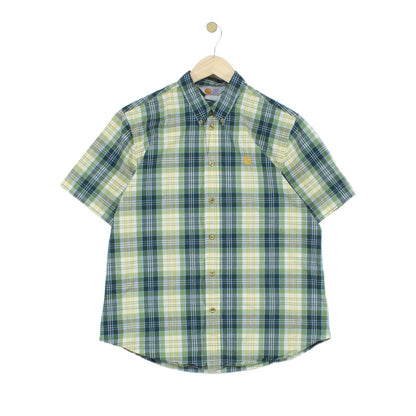 Mens Plaid Shirt Short Sleeve Button Up
