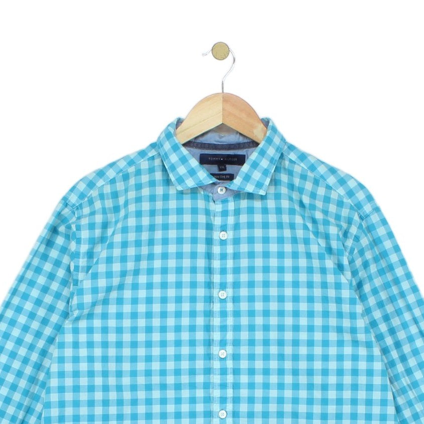 Mens Check Shirt Long Sleeve Collared