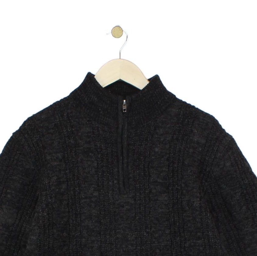 Mens 1/4 Zip Jumper Cable Knit Wool Blend