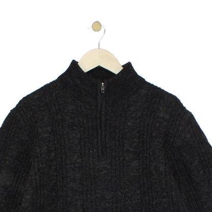 Mens 1/4 Zip Jumper Cable Knit Wool Blend